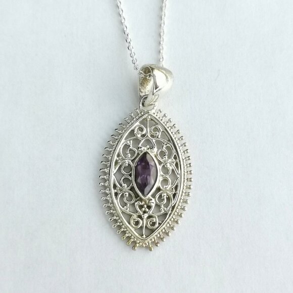 New Sterling Silver filigree Amethyst pendant necklace - Picture 6 of 6